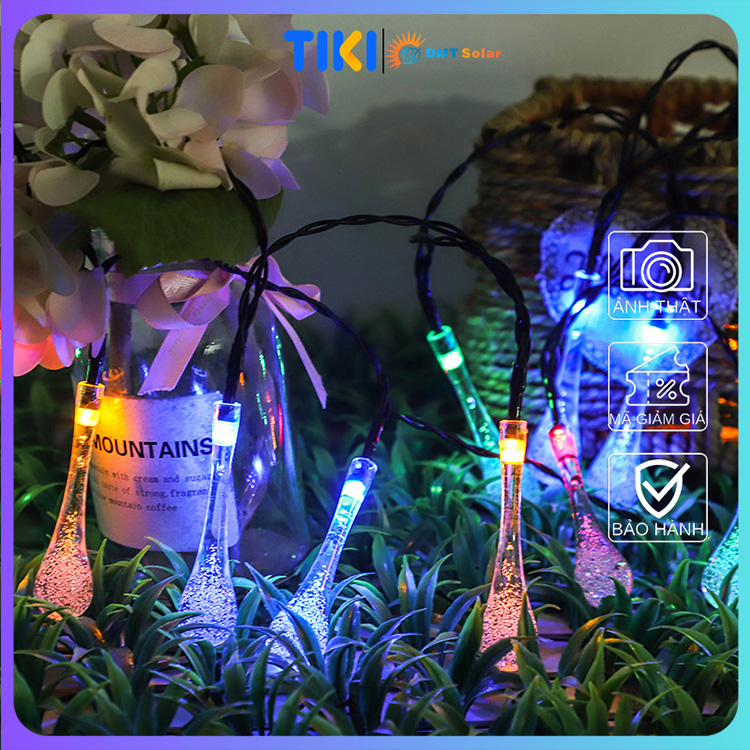 Đèn led dây pha lê giọt nước năng lượng mặt trời dài 10m LD05 ~ 100 bóng [Ánh sáng vàng/Nhiều màu