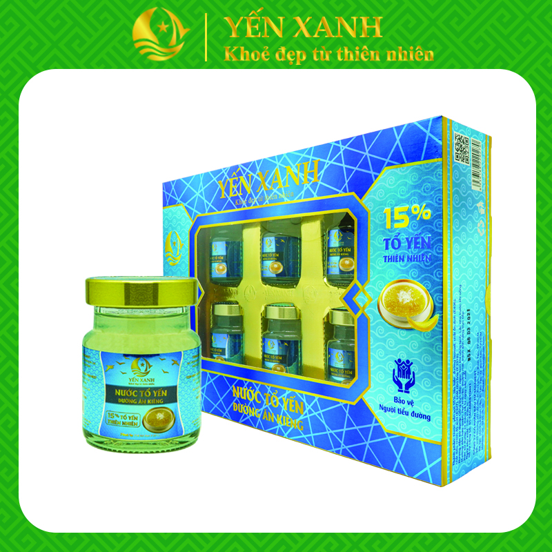 Nước tổ yến đường ăn kiêng - YẾN XANH - Hộp 6 lọ x 70ml tặng kèm túi, tốt cho người bị tiểu đường, người cần ăn kiêng