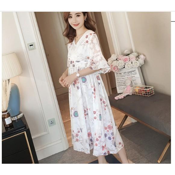 ĐẦM BẦU VÁY BẦU CÔNG SỞ VOAN LỤA HOA HỒNG