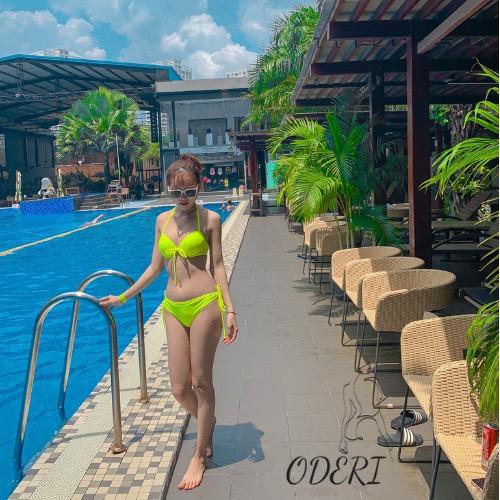 Bikini, Đồ Bơi Đi Biển Hai Mảnh Gọng Nơ Xanh Dạ Quang Quần Tam Giác AG439 ODERI