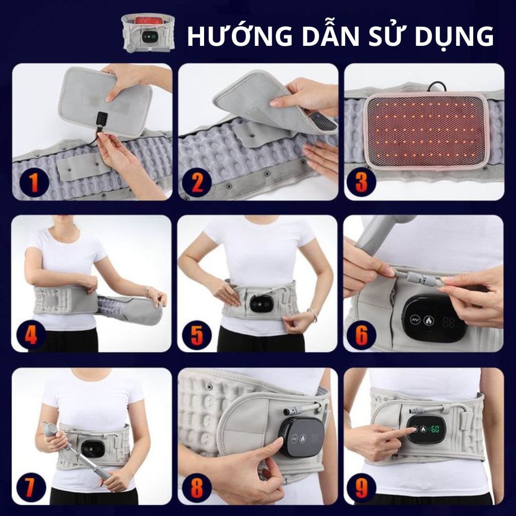 Đai lưng cột sống thoát vị đĩa đệm cao cấp, Đai hơi kéo giãn cột sống định hình bảo vệ cột sống lưng chườm nóng hồng ngoại giảm đau thắt lưng hiệu quả - Hàng chính hãng
