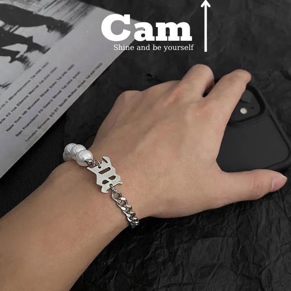 Vòng Tay Lắc Tay Hạt Trai Nam Nữ Unisex Phối Chuỗi Mắt Xích 7mm Kí Hiệu Chữ Misbhv TITAN Không Gỉ Hình Dáng Đơn Giản