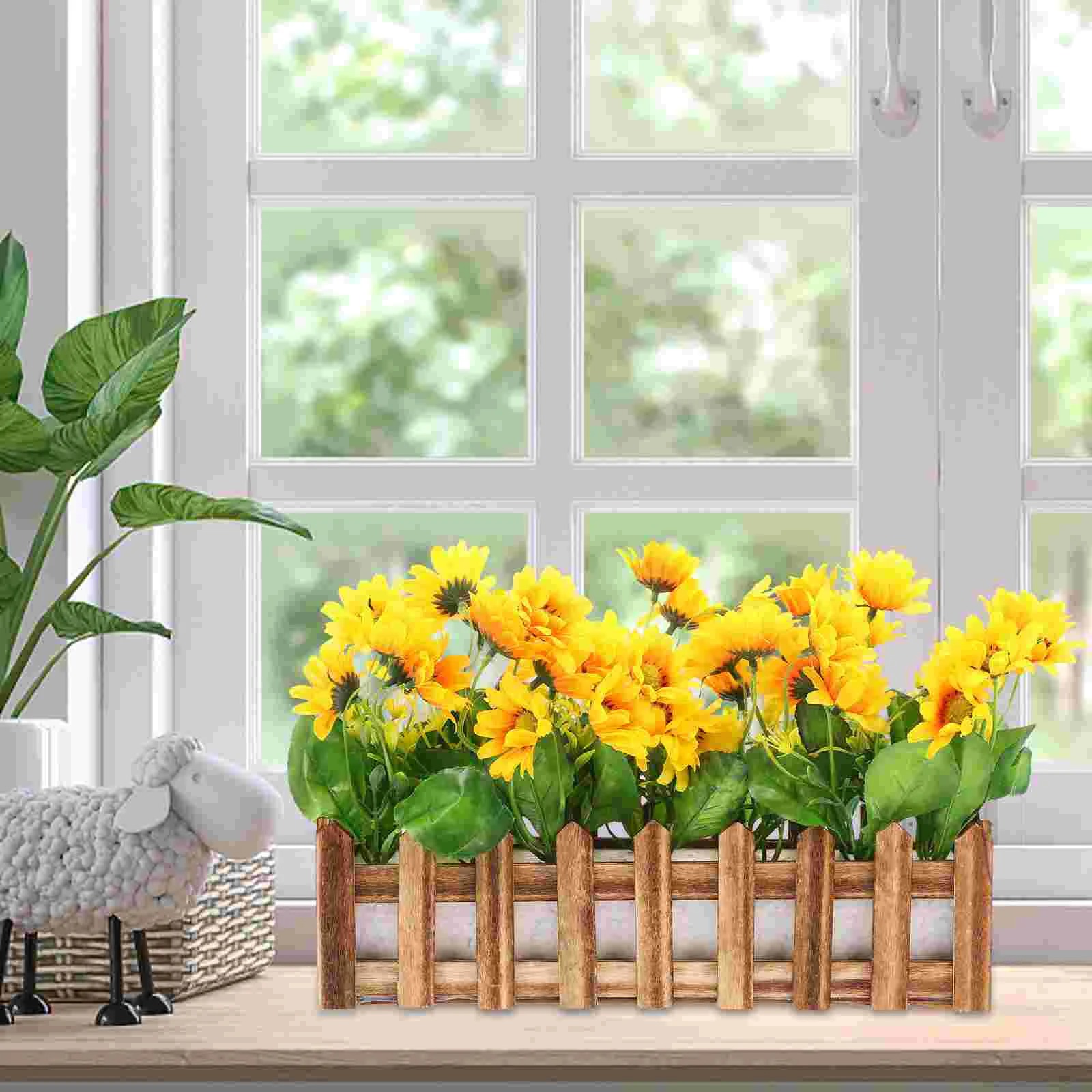 Chậu hàng rào gỗ nâu - Kích thước 50x10x10cm - Chậu cây, cây giả, hoa lụa trang trí nhà cửa