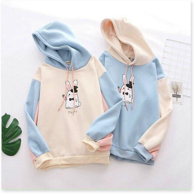 Áo khoác hoodies form rộng có mũ con thỏ
