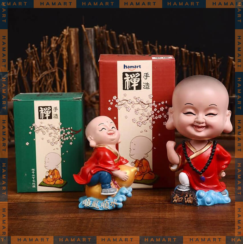 Tượng Mini Trang Trí Tiểu Hoà Thượng Khả Ái Chibi Chất Liệu Gốm Đầu Lắc Lư Trang Trí Nhà Cửa