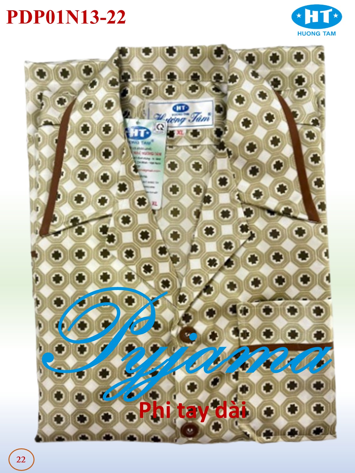 Bộ Pyjama HUONGTAM Phi tay dài nam cao cấp(PDP01N15).Chất liệu vải polyester mềm mại, thoáng mát, không phai màu