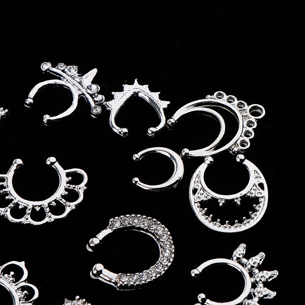2x21 Pieces Crystal Fake Septum Clicker Nose Ring Non-piercing Silver