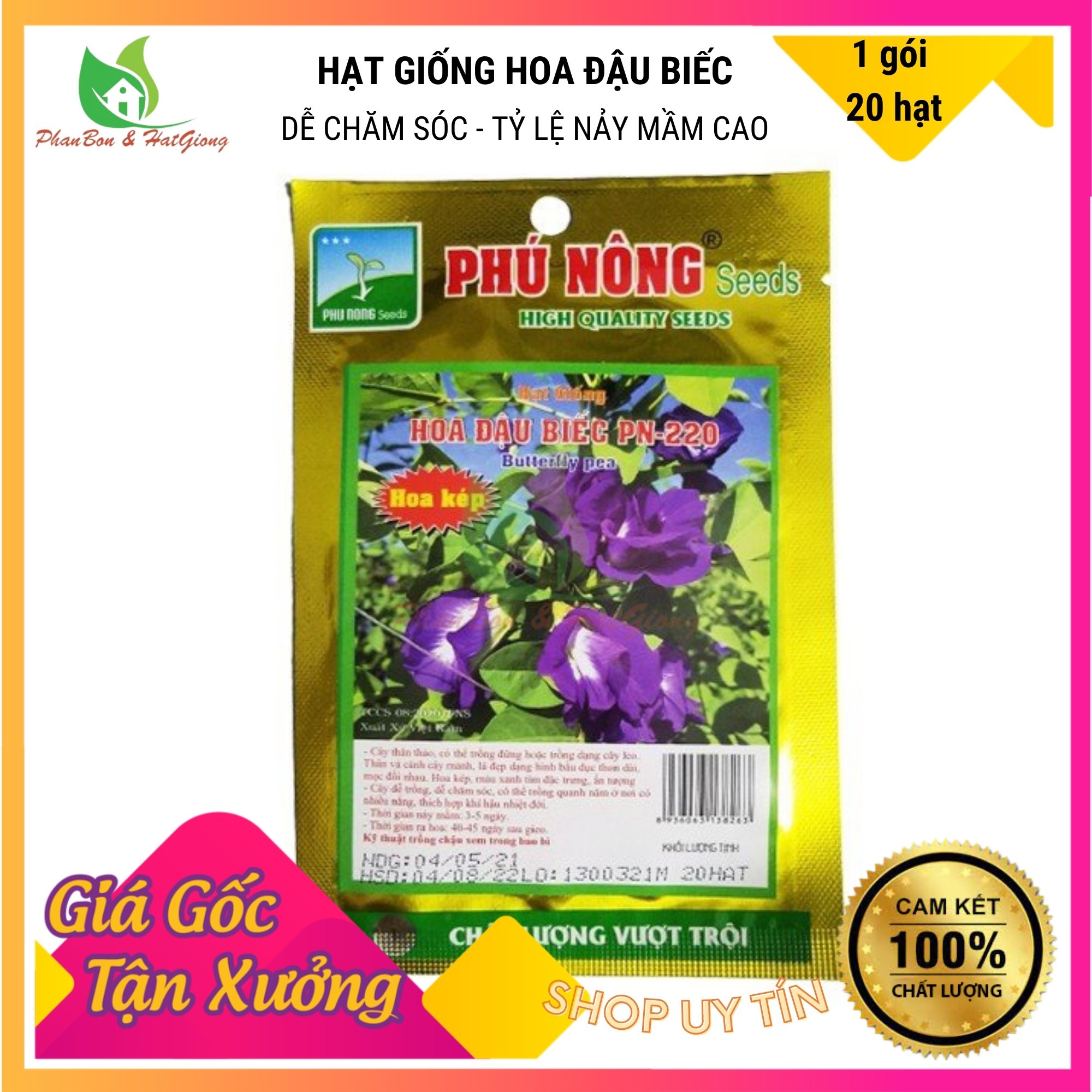 Hạt Giống Hoa Đậu Biếc  20 Hạt Hoa Nhiều, Dễ Trồng - Phú Nông Seeds - Shop Phân Bón và Hạt Giống