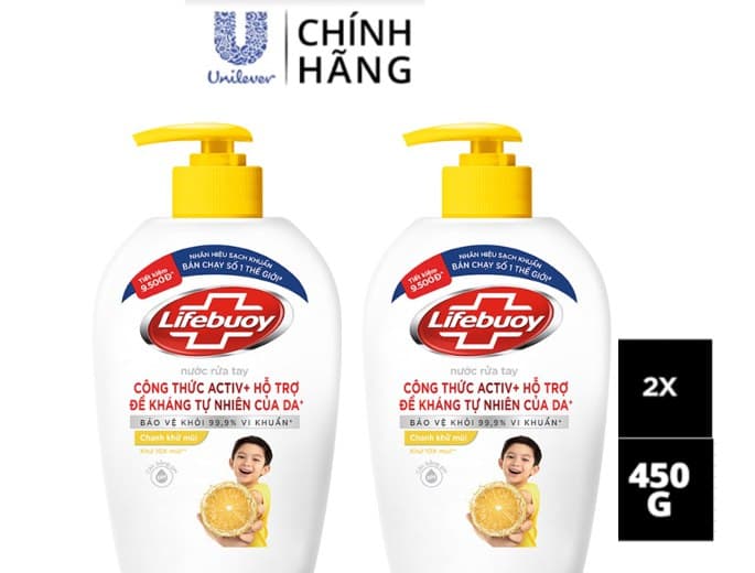 Combo 2 Nước Rửa Tay Lifebuoy Cho Tay Làm Bếp Giúp Khử Mùi Khó Chịu Và Bảo Vệ Khỏi 99.9% Vi Khuẩn Trên Tay Chai 450g