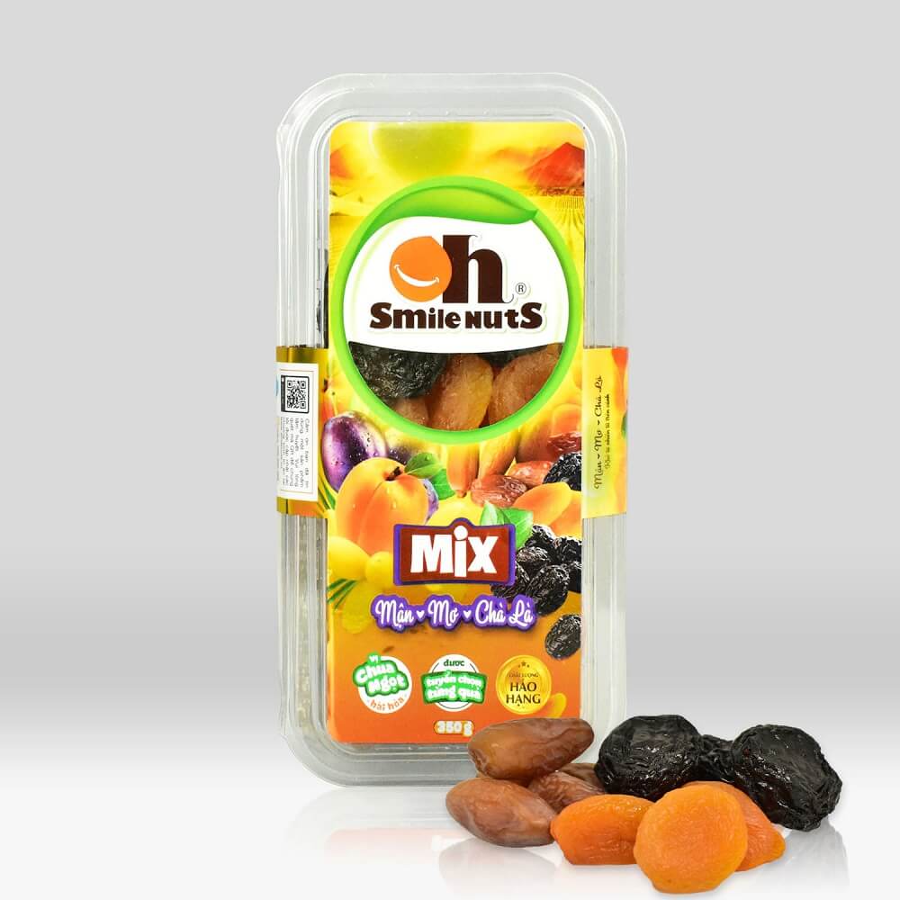 Mix Trái Cây Khô Smile Nuts hộp 350g | Hàng nhập khẩu gồm Chà Là từ Tunisia, Mận Khô từ Chile, Mơ Khô từ Thổ Nhĩ Kỳ | Mixed Dried Fruits (Dates, Prunes, Apricots)