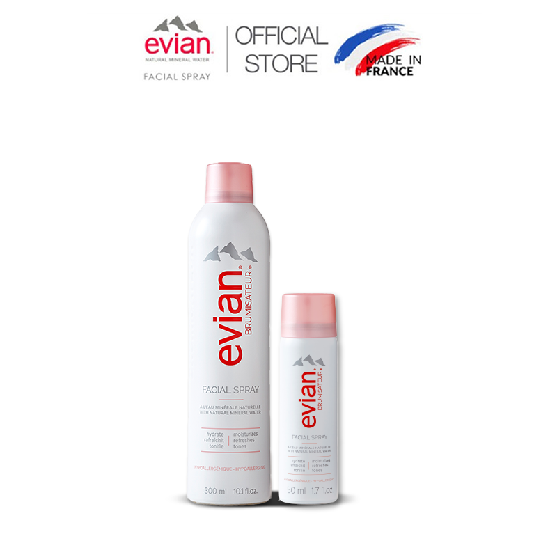 Combo 2 xịt khoáng cấp ẩm và làm dịu da Evian 300ml + 50