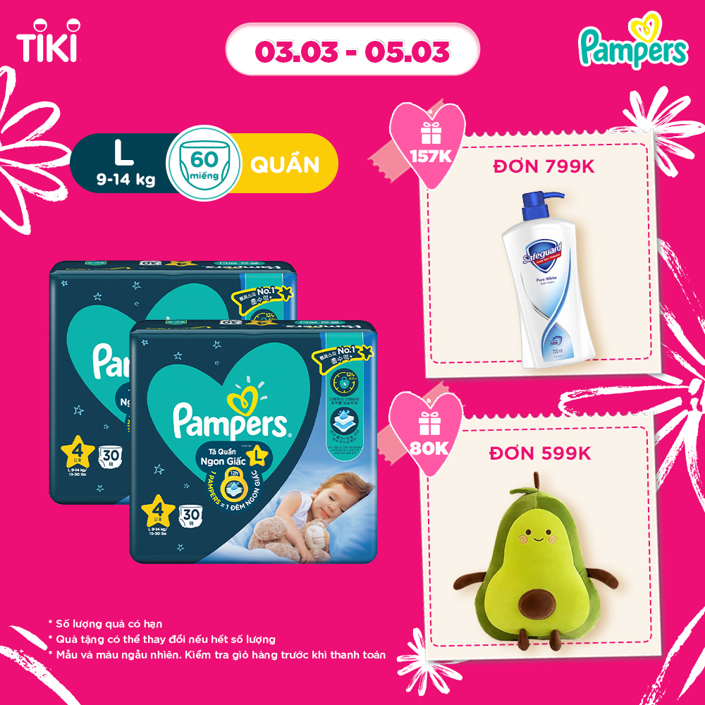 Combo 2 Gói Tã Quần PAMPERS Ngủ Ngon L30/XL26/XXL22 x2