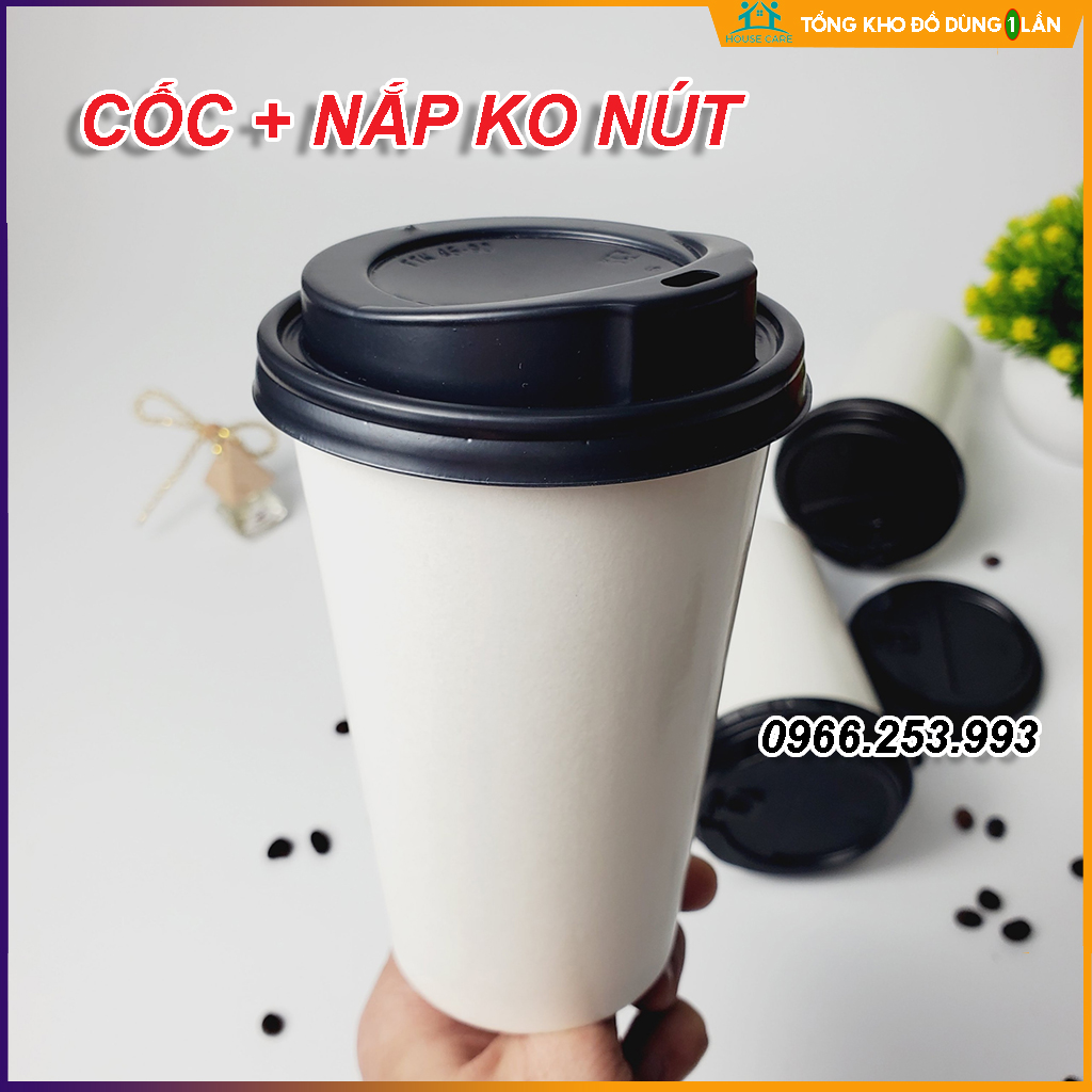 Combo 50 chiếc cốc giấy 500ml CÓ NẮP hàng cao cấp xuất Hàn Quốc