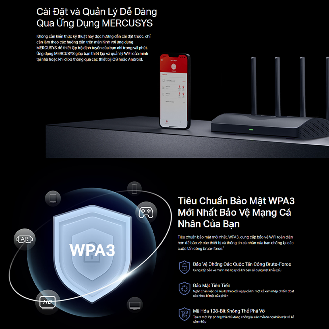 Router Wi-Fi 7 MERCUSYS MR27BE BE3600 Băng Tần Kép Tốc Độ 3.6 Gbps, Công Nghệ Đa Dạng, Bảo Mật Cao - Hàng Chính Hãng
