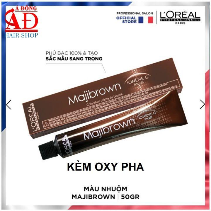 Thuốc nhuộm tóc phủ bạc 100% L'oreal Majibrown 50ml + oxy pha chính hãng hàng chuyên nghiệp trong Salon