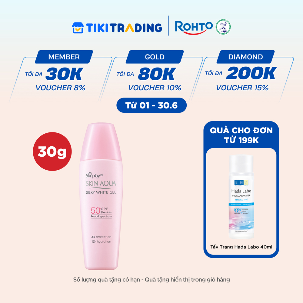 Kem chống nắng Skin Aqua dưỡng trắng & dưỡng ẩm, dùng hàng ngày dạng gel Sunplay Skin Aqua Silky White Gel Eco Việt Nam SPF 50, PA 30g