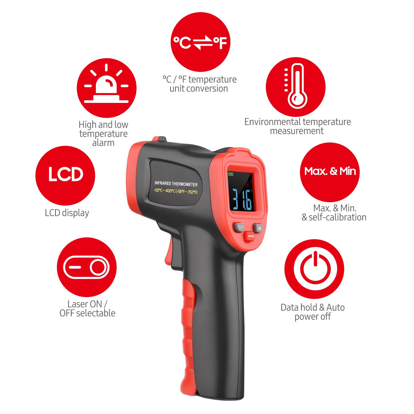 -50℃~950℃ /-58℉~1742℉ Colorful Screen Infrared Thermometer IR Laser Thermometer Handheld Non-Contact Digital Temperature Tester Pyrometer Temperature Gun for Kitchen Cooking BBQ Chocolate Pizza Industrial