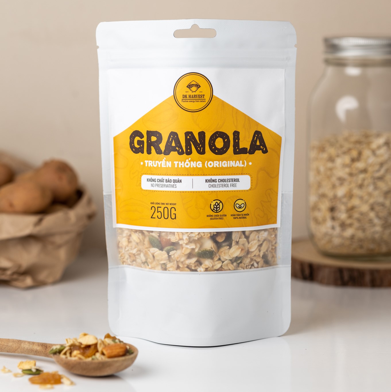 Granola Siêu Hạt DK Harvest - 5 loại hạt ngũ cốc Giảm Cân Nướng Mật Ong, Không Đường - Trọng lượng 500g