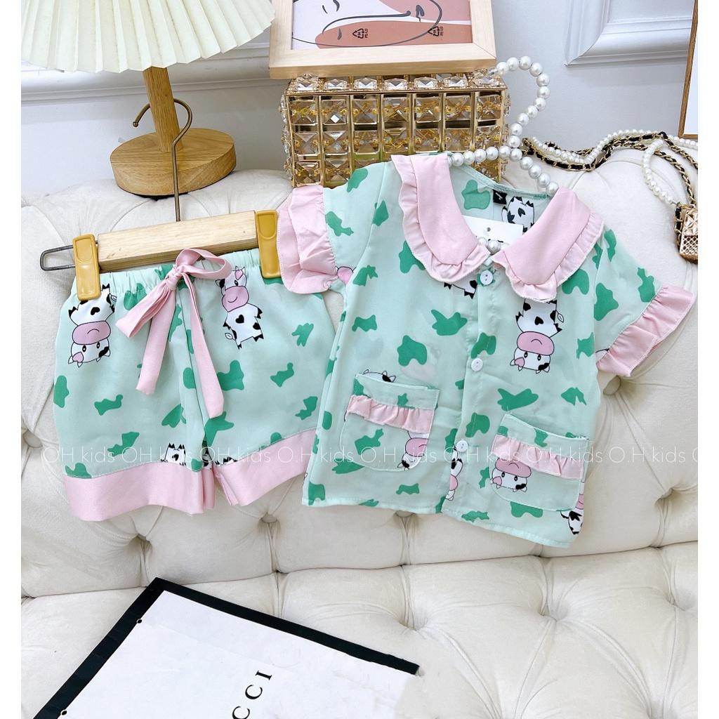 Đồ bộ bé gái, bộ pijama ngắn tay cho bé gái size 5-25kg chất lụa mango mềm mát