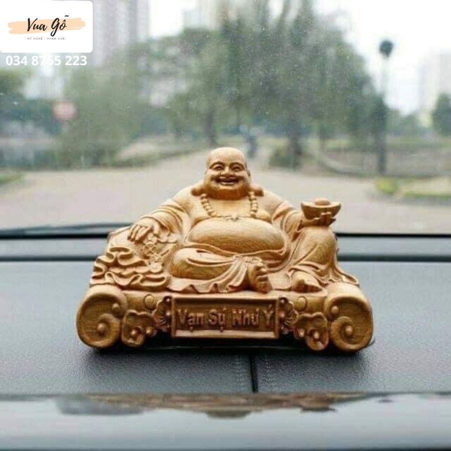 Tượng Phật Di Lặc gỗ Hương Đình Mini liền khối để ô tô, bàn làm việc - Hàng Cao Cấp Siêu Thơm