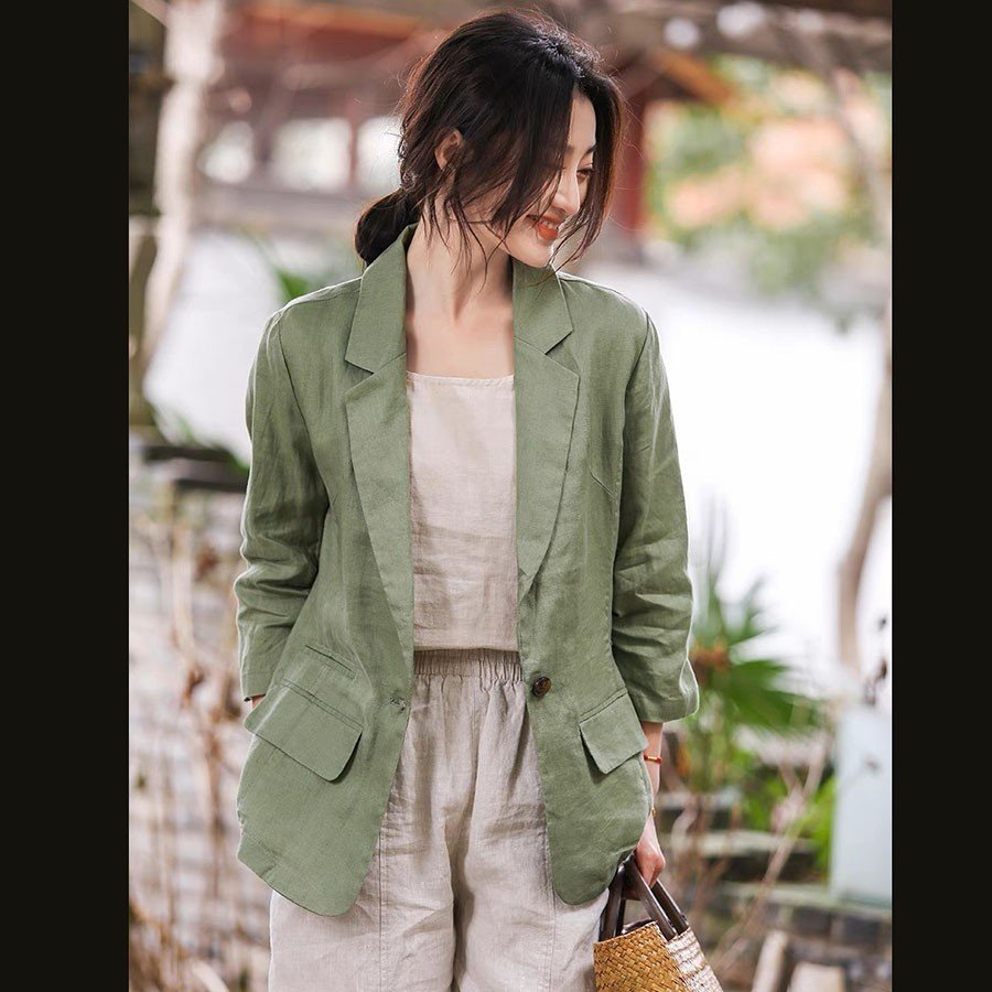 Áo vest Linen Hàn cổ ve vuông tay chun 1 lớp trẻ trung, chất vải Linen Premium mềm mát mộc mạc, có 3 màu lựa chọn (Xanh rêu, Trắng, Muối tiêu)