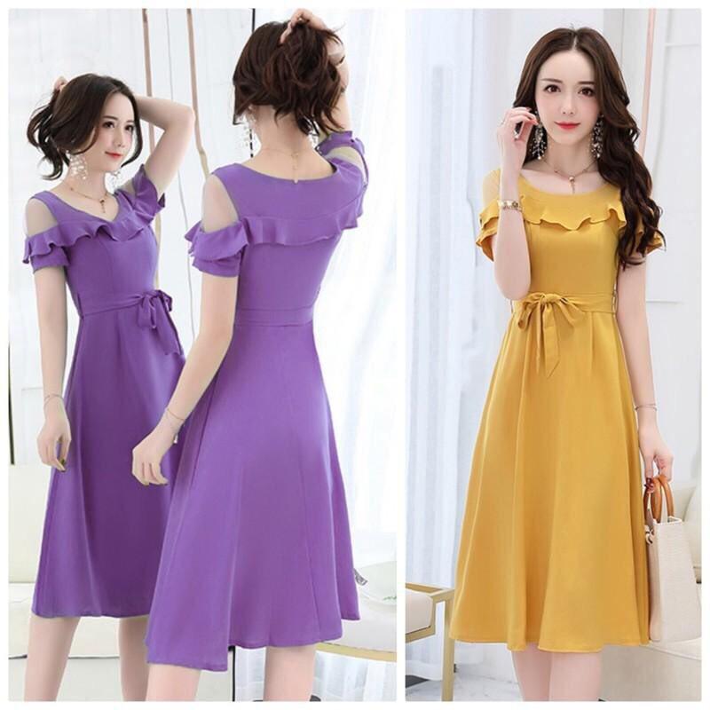 Đầm xòe rớt vai nữ tính dịu dàng