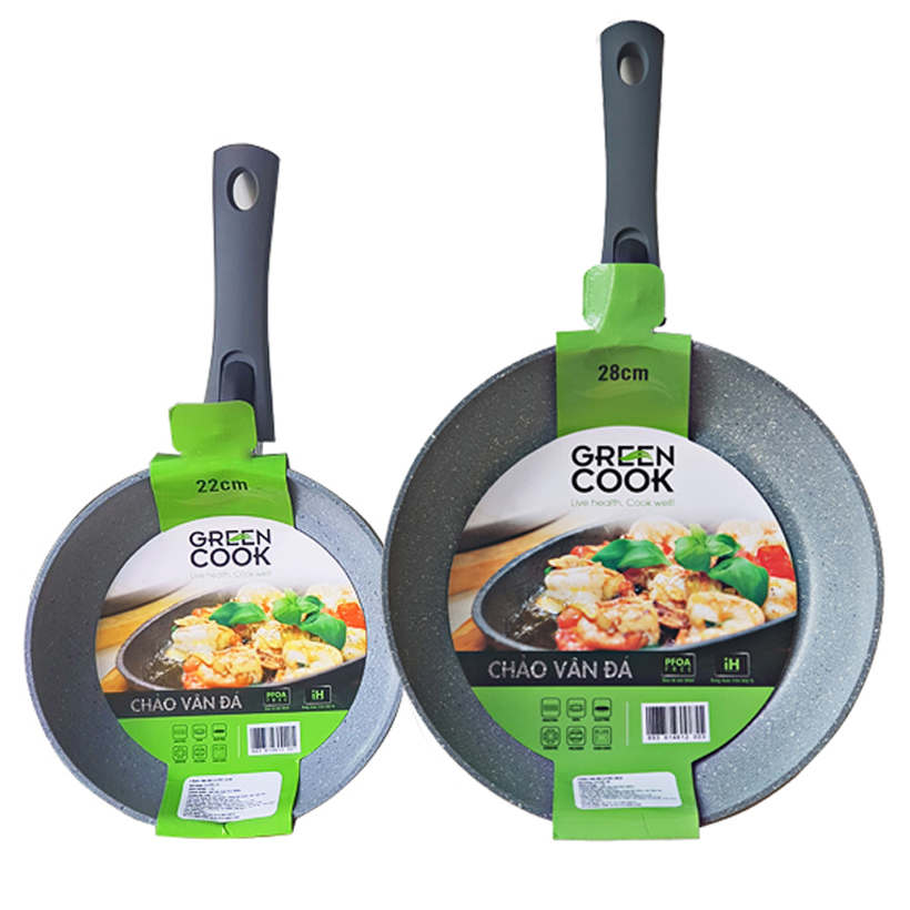 Combo chảo từ chống dính vân đá đa năng 2 trong 1 Green Cook size 22cm + 28cm