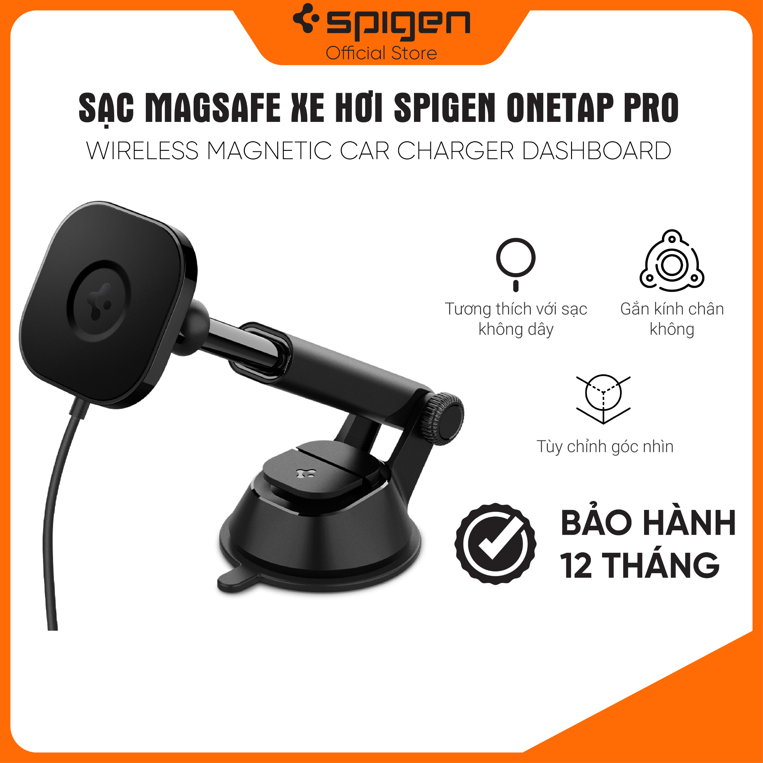 Sạc Mag Xe Hơi Spigen OneTap Pro Wireless Magnetic Car Charger Dashboard - Hàng Chính Hãng