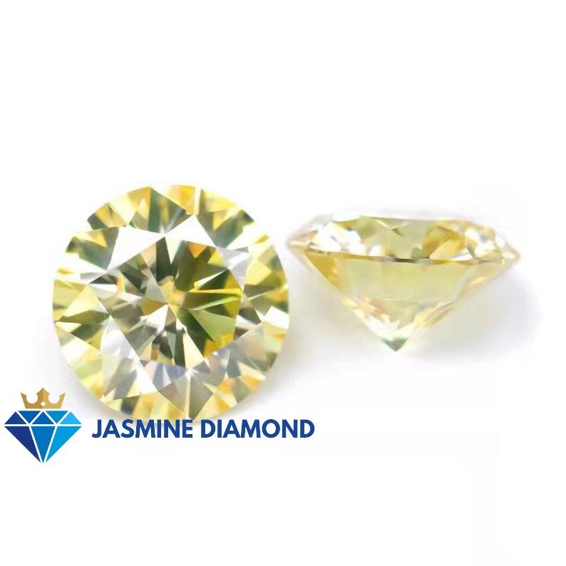 Kim cương nhân tạo Mỹ Moissanite giác cắt tròn màu vàng vivid