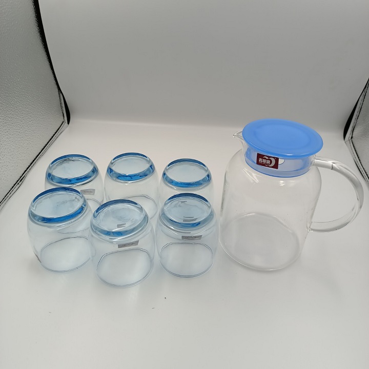 Bộ Bình Thủy Tinh Chịu Nhiệt 1.3 LÍT TẶNG KÈM 6 Cốc Thủy Tinh  Cao Cấp