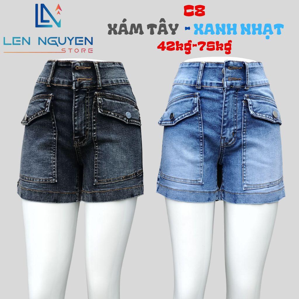 C8_Quần jean nữ, đùi, lưng cao, quần bò nữ dáng ôm, quần rin nữ có big size, cho 42kg đến 75kg,LEN NGUYEN STORE - Xanh Nhạt