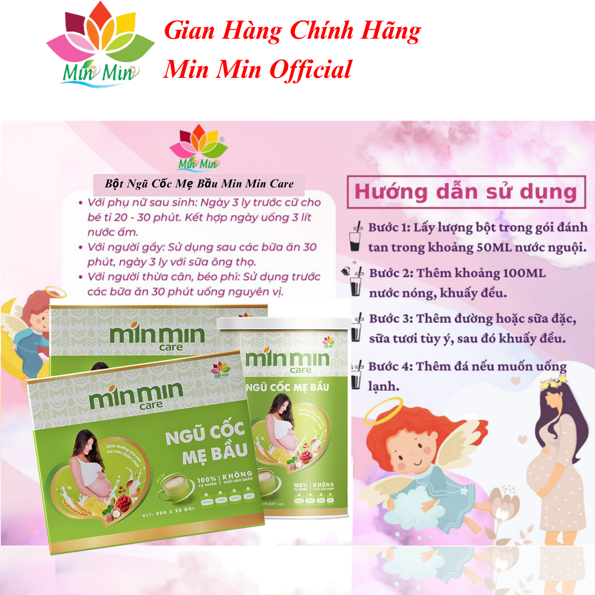 [COMBO 2 Hộp 1KG] Ngũ Cốc Mẹ Bầu Min Min Care  - Ngũ Cốc Min Min Dinh Dưỡng Cho Mẹ Bầu 1 Hộp 25 gói 20gram