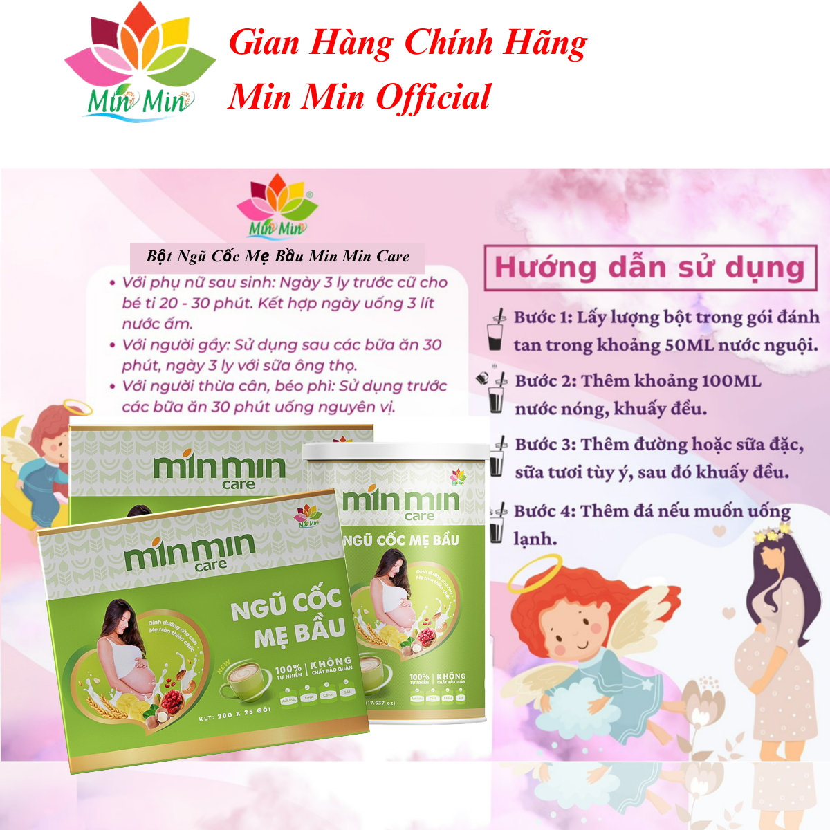 Ngũ Cốc Mẹ Bầu Min Min Care - Ngũ Cốc Bầu Min Min (1 hộp 25 gói 20gram)