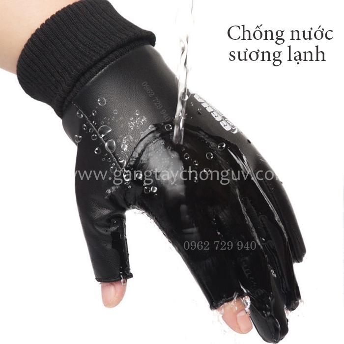 Găng tay da Full ngón đi xe mùa đông chống nước/chống trượt Freesize | Bao tay da mêm đi xe máy mùa đông lót nỉ giữ ấm, thật tay