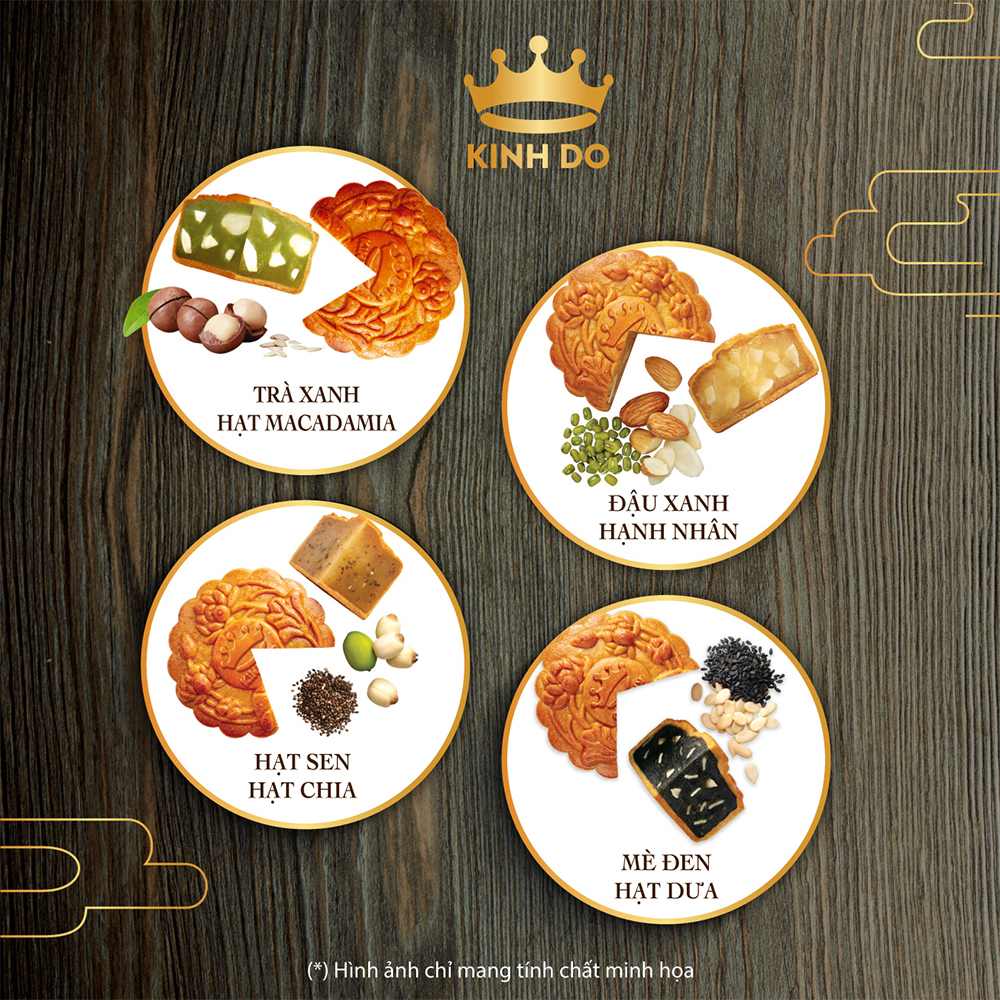 Tặng lồng đèn giấy - Hộp 4 bánh trung thu Kinh Đô giảm đường tinh luyện &quot;Sống Xanh&quot; (3 bánh ăn kiêng x 150g + 1 bánh 1 trứng x 150g)