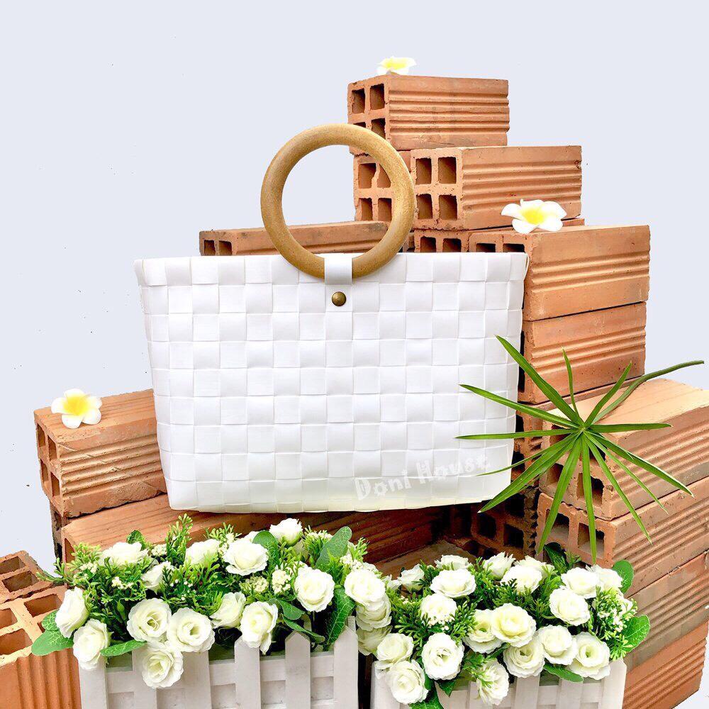 Túi Giỏ Xách Đan Tay Quai Gỗ Lớn Nhiều Màu Hàng Xuất Khẩu Thủ Công Sang Chảnh Đi Chơi Đi Biển Chụp Hình