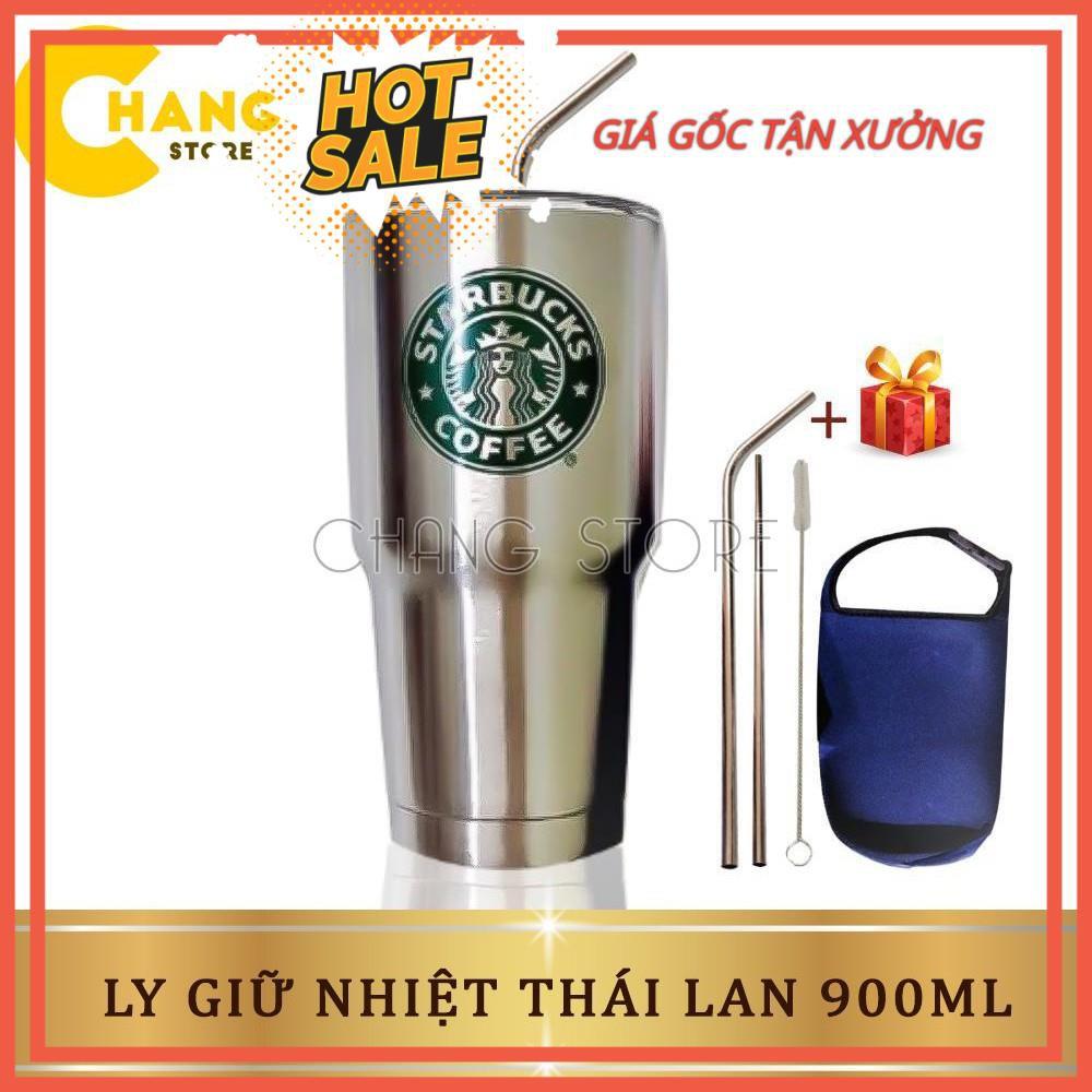 Cốc Giữ Nhiệt Thái Lan 900ml Chống Trào Tiện Lợi + Tặng Kèm Full Bộ Phụ Kiện Ống Hút Tái Sử Dụng Và Túi Đựng