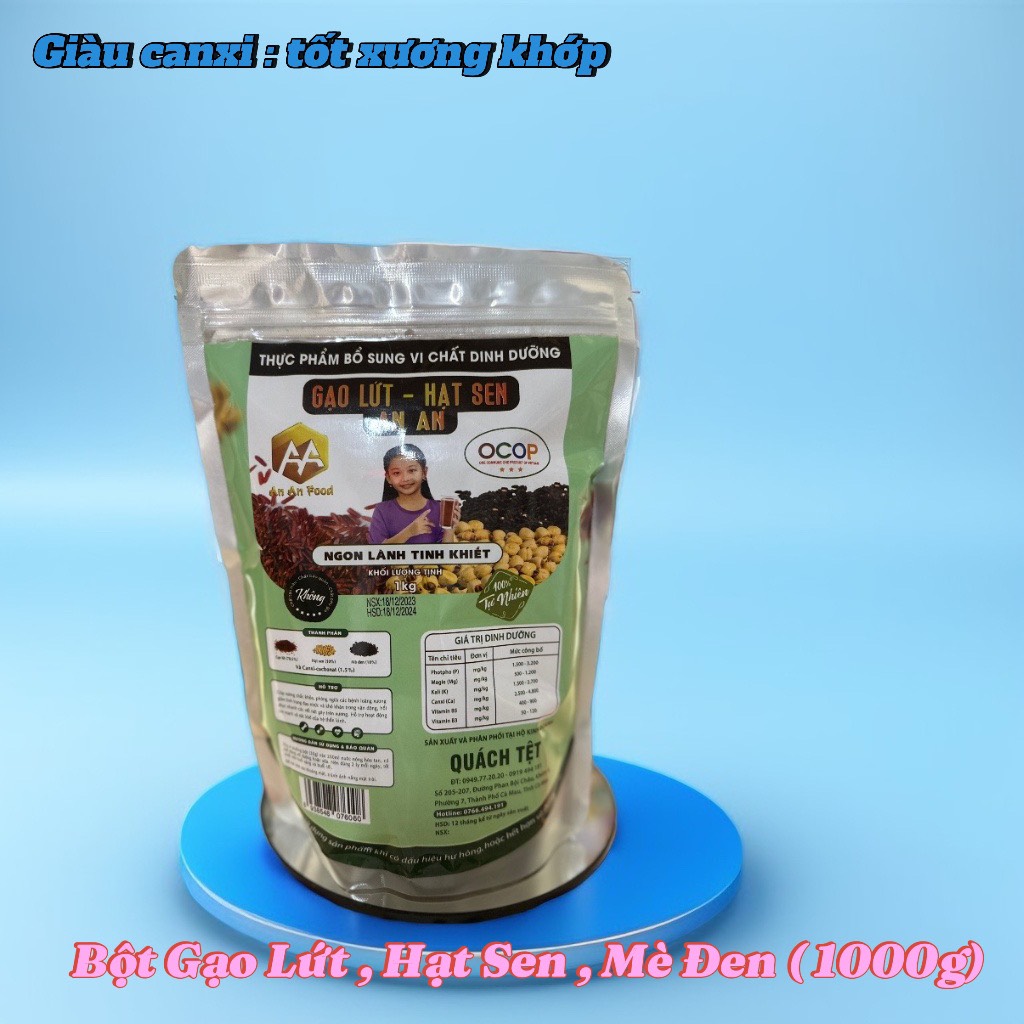 BỘT GẠO LỨT HẠT SEN TÚI 1000G LƯỢNG ĐƯỜNG THẤP HỮU CƠ TỰ NHIÊN