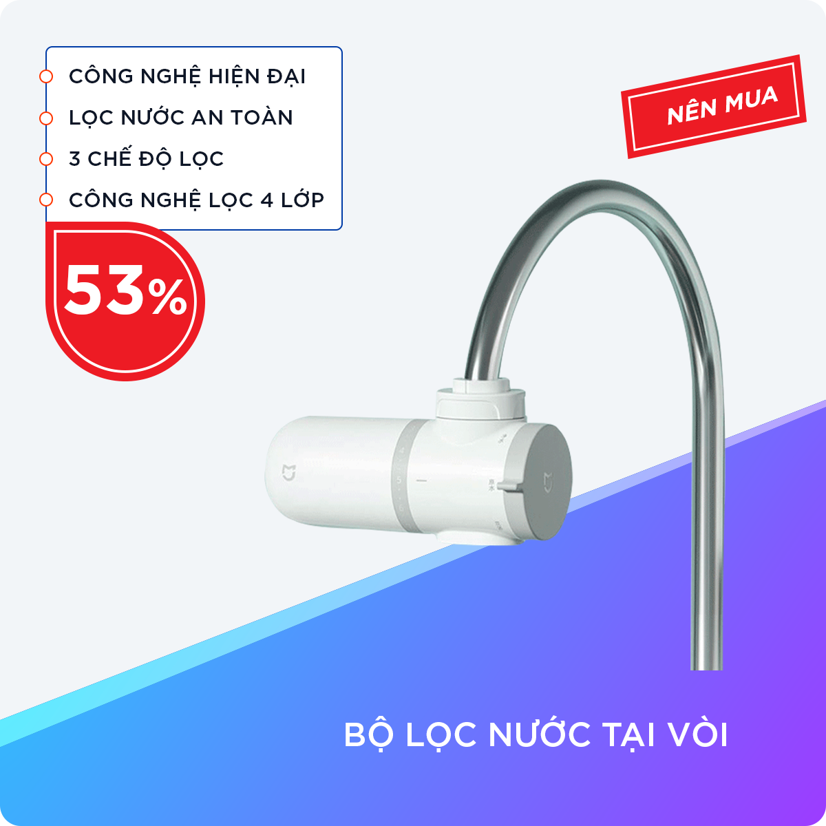 Bộ Lọc Nước Tại Vòi Tiện Lợi Với Công Nghệ Lọc 4 Lớp , An Toàn Cho Gia Đình, Có Đầu Lọc Đi Kèm