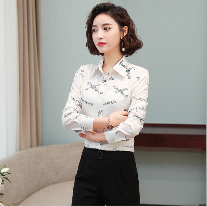 Áo sơ mi trắng nữ in chữ cá tính sm07