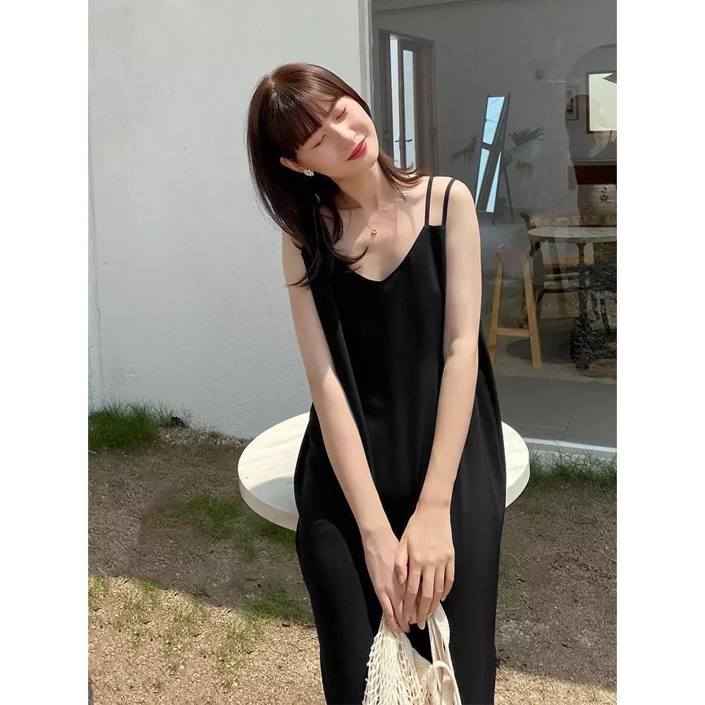 ĐẦM DỰ TIỆC ĐEN LỤA 2 LỚP ĐẦM 2 DÂY DÁNG SUÔNG