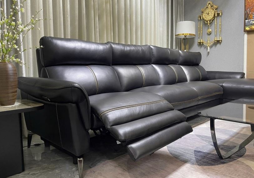 Sofa chỉnh điện góc L 100% da bò Italy Juno sofa màu đen – SFDLCT29 dài 3m3 x 1m7  hàng cao cấp chuẩn da bò nhập khẩu Ý