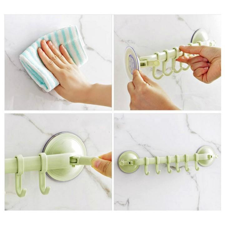 Móc treo đồ hút chân không tiện dụng thanh 6 móc