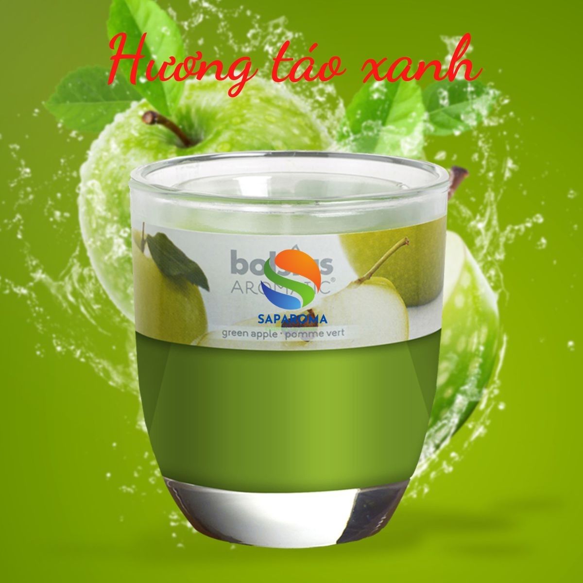 Ly nến thơm tinh dầu Bolsius Green Apple 105g QT024344 - hương táo xanh, nến trang trí, thơm phòng, thư giãn, Hỗ trợ khử mùi