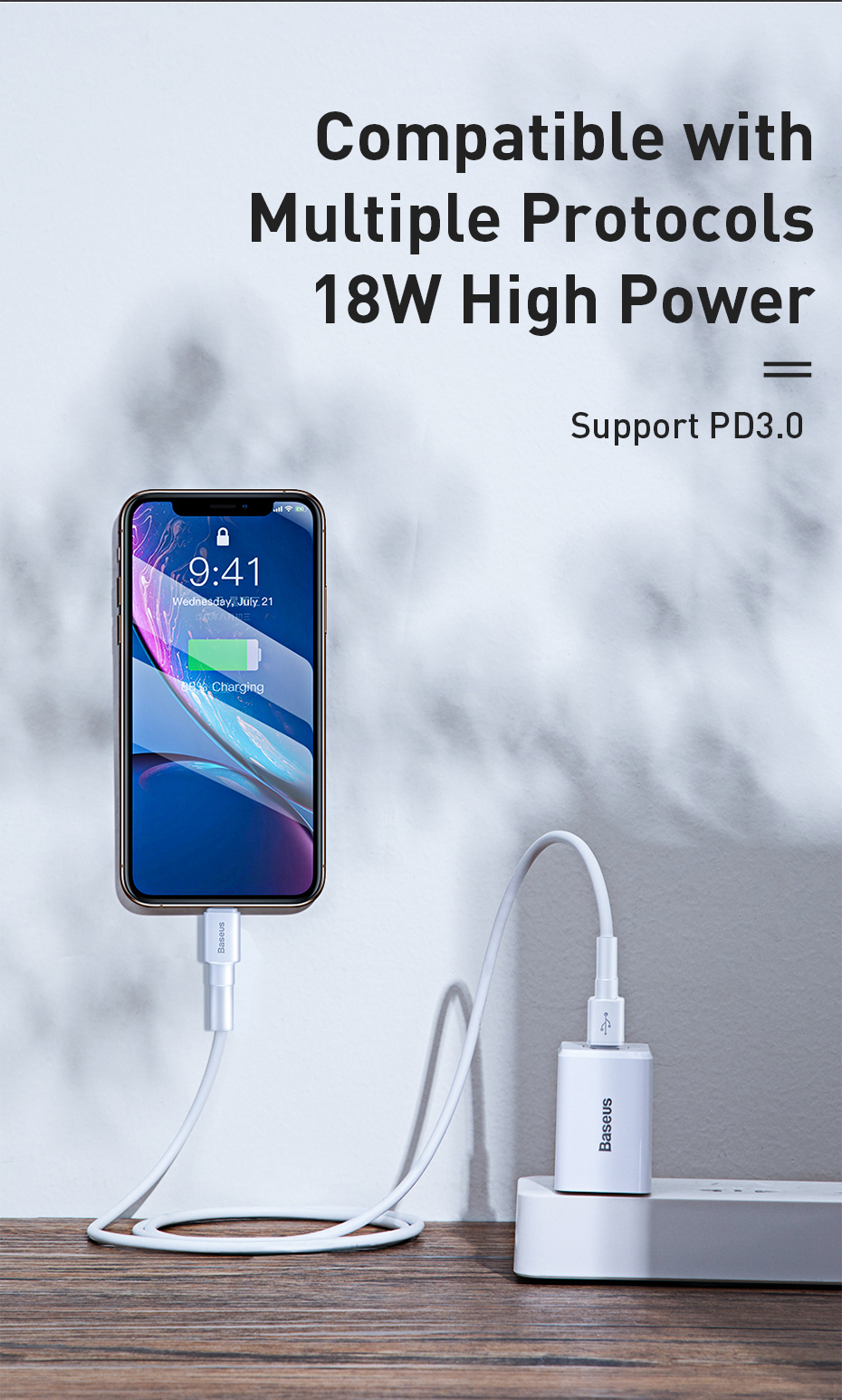 Củ sạc nhanh cho iPhone 7/8 Plus/X/XS/XS Max Baseus Traveler Series PD（Type-C Interface）Charger 18W（US）CCXZ-02 - Hàng Chính Hãng - White