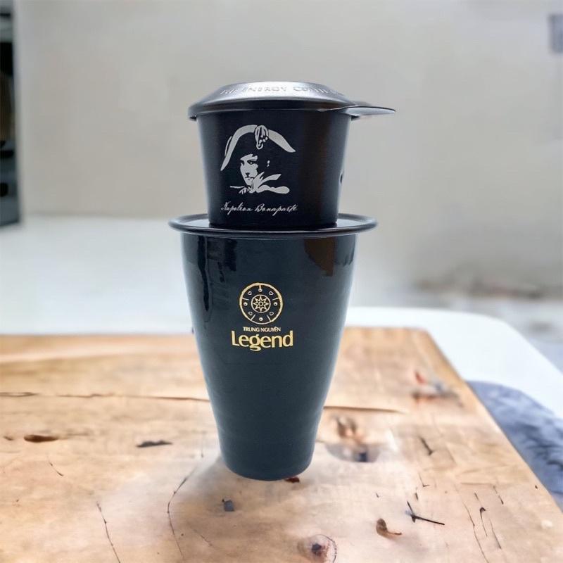 Combo Ly gốm Bát Tràng và Phin nhôm đen Logo Trung Nguyên