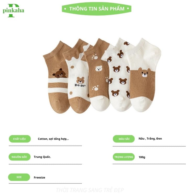 Vớ Ngắn Cổ Hình Gấu Cute Dễ Thương Tất Ngắn Nữ Cotton Họa Tiết Phong cách Nhật Hàn Hot Trend Ulzzang