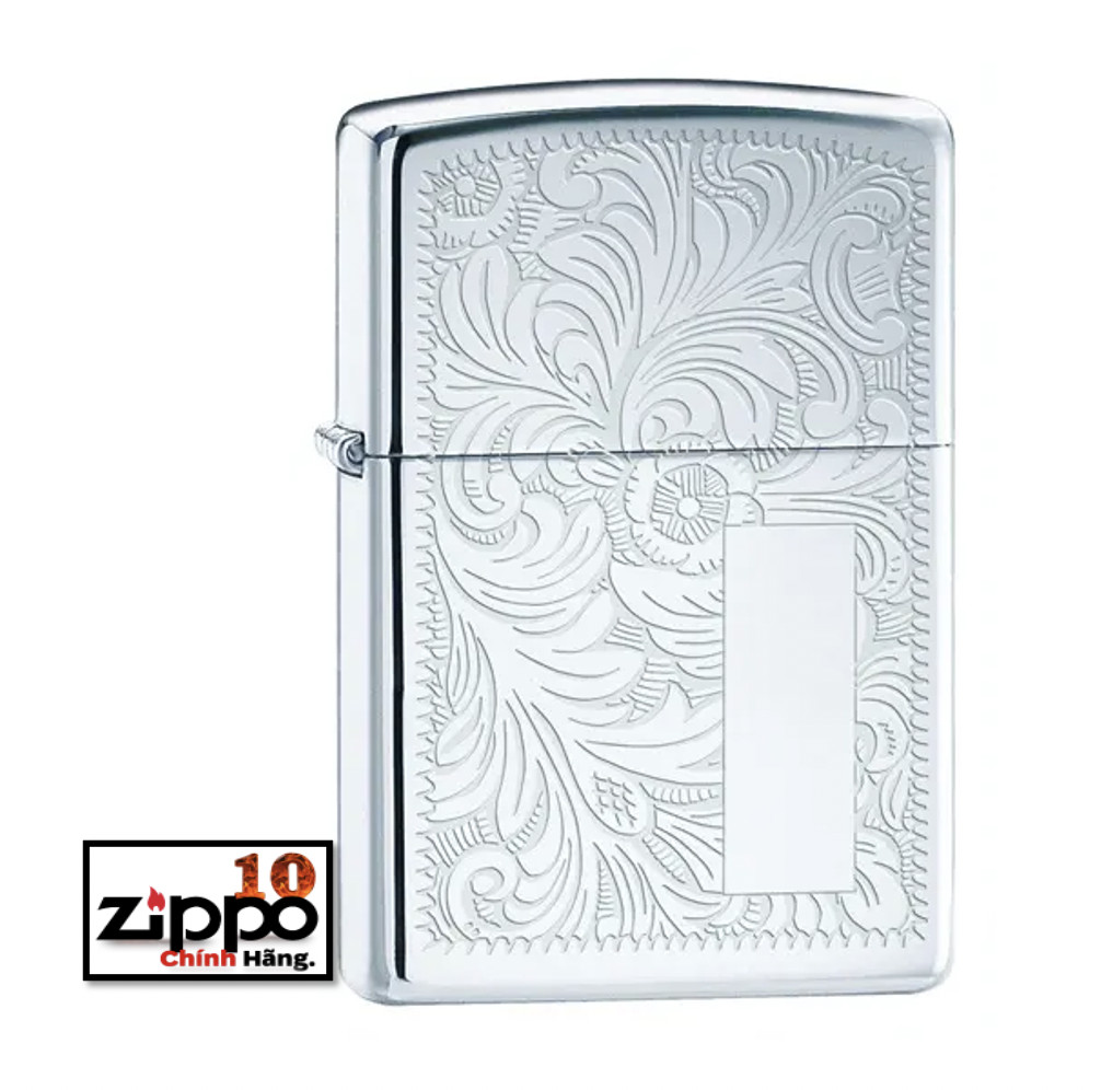 Bật lửa Zippo 352 Hoa Văn Trắng High Polish Chrome Venetian Design - Chính hãng 100%