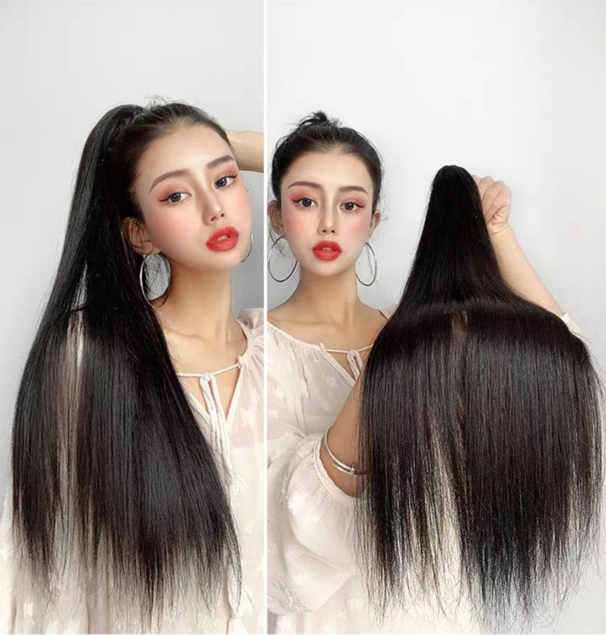 Tóc giả ngoặm thẳng dài siêu sang chảnh, giống tóc thật 100%, chất tơ cao cấp mềm mịn, chịu nhiệt tốt, có thể bấm, uốn, duỗi, gội thoải mái
