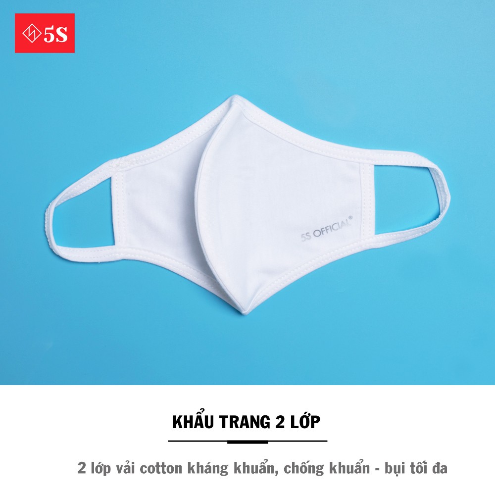 Khẩu Trang Vải Cotton 2 Lớp 5S Chính Hãng, Thông Thoáng, Kháng Khuẩn Cực Tốt (KT5S01)